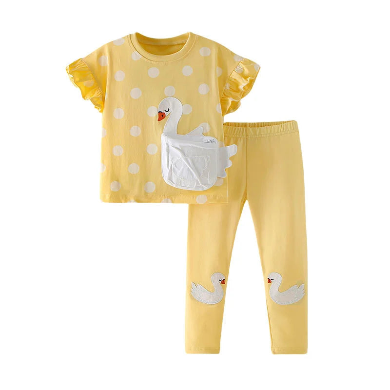 100% Cotton Yellow Swan Polka Dot Top & Leggings Set