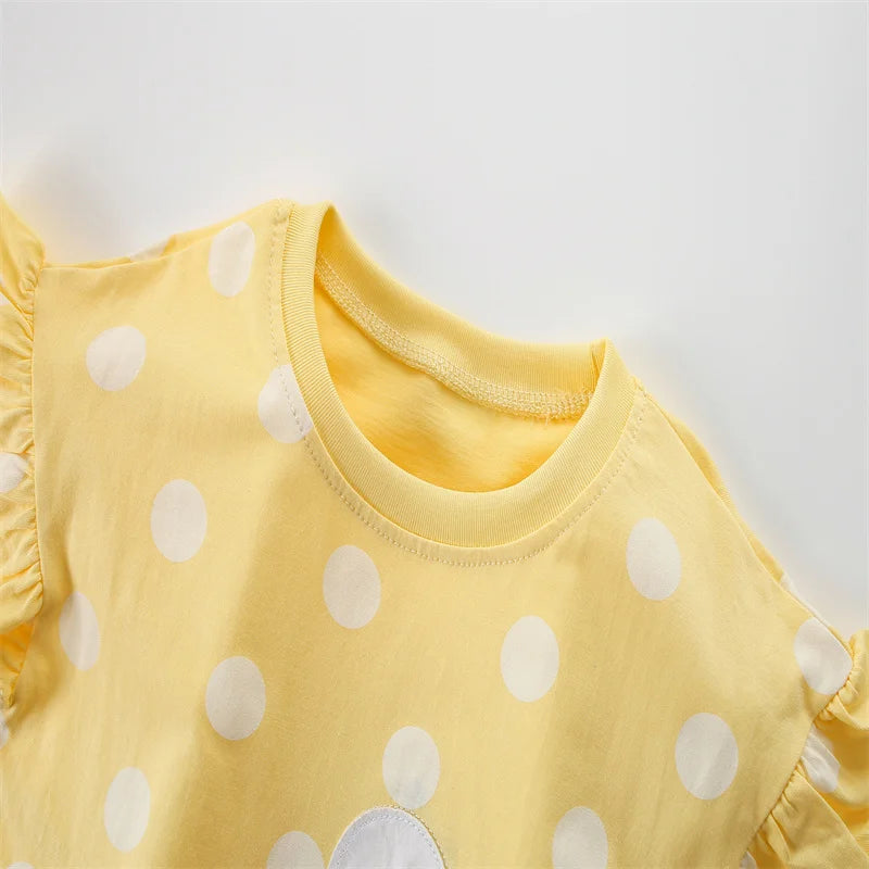 100% Cotton Yellow Swan Polka Dot Top & Leggings Set