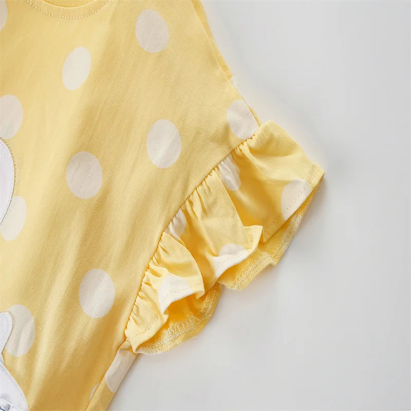 100% Cotton Yellow Swan Polka Dot Top & Leggings Set