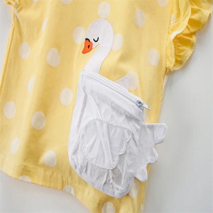 100% Cotton Yellow Swan Polka Dot Top & Leggings Set