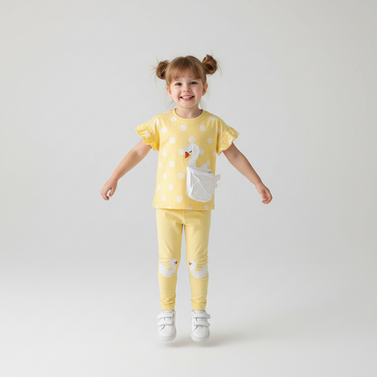 100% Cotton Yellow Swan Polka Dot Top & Leggings Set