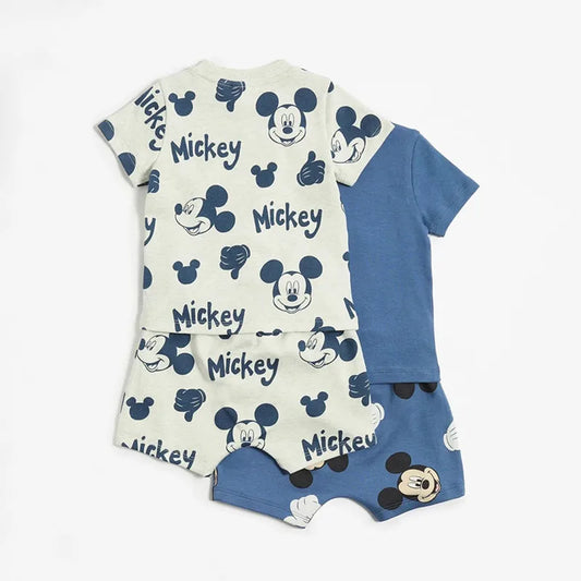 Two classic Mickey cotton summer sets for babies, 3-6 months, in a 2-pack by Ewapi, featuring colorful Mickey Mouse designs.