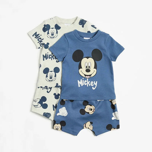 Classic Mickey cotton summer sets for babies, 2-pack by Ewapi, featuring colorful Mickey Mouse designs and comfortable fabric.