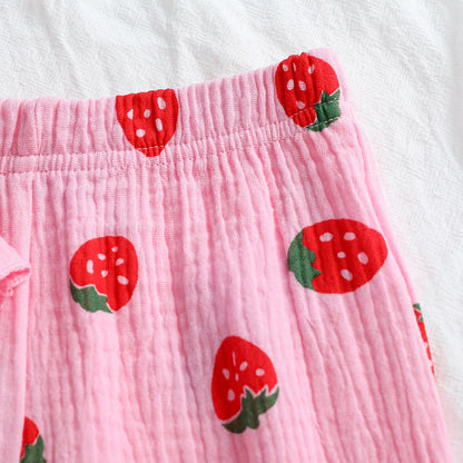 100% Cotton Pink Strawberry Print Smocked Top & Pants Set