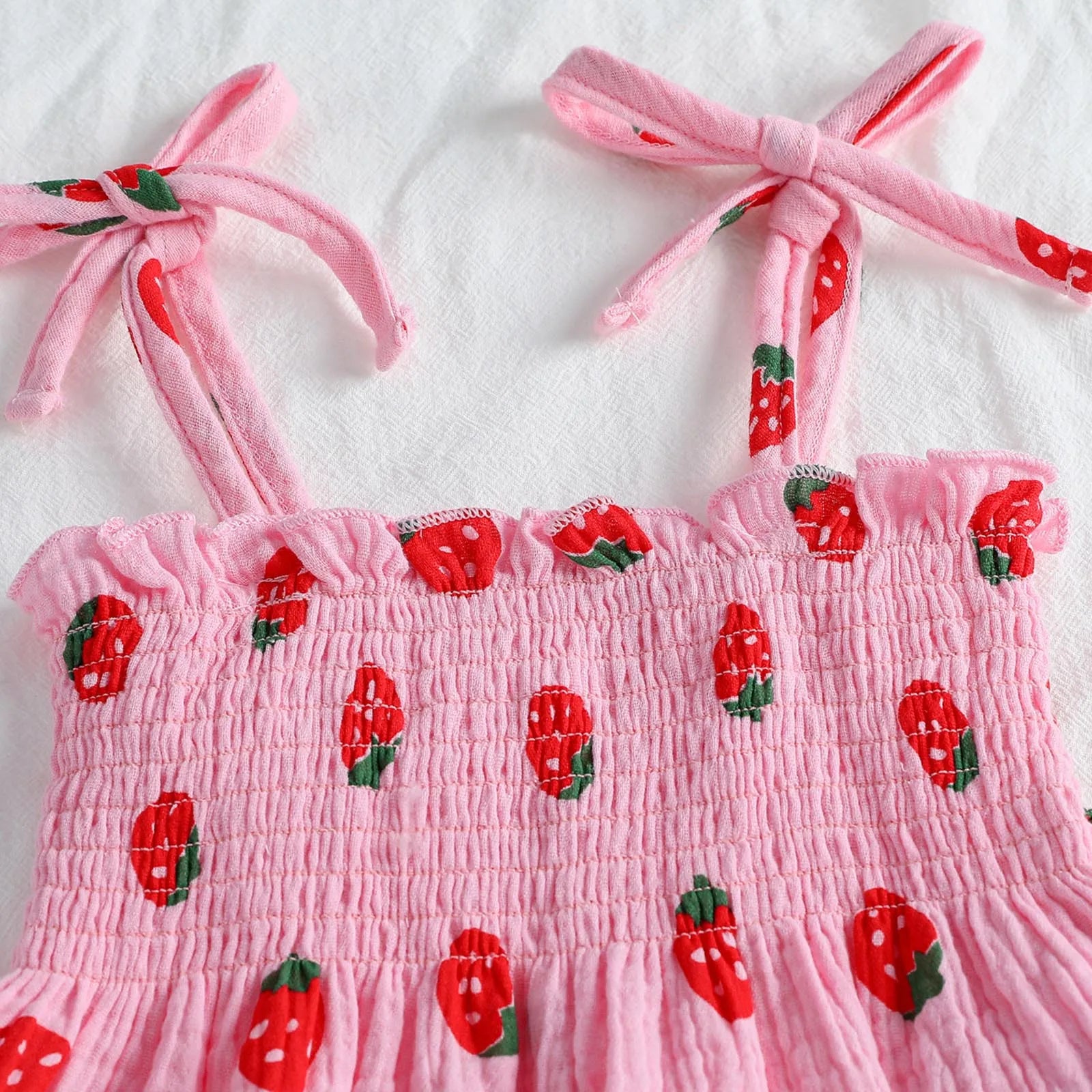 100% Cotton Pink Strawberry Print Smocked Top & Pants Set