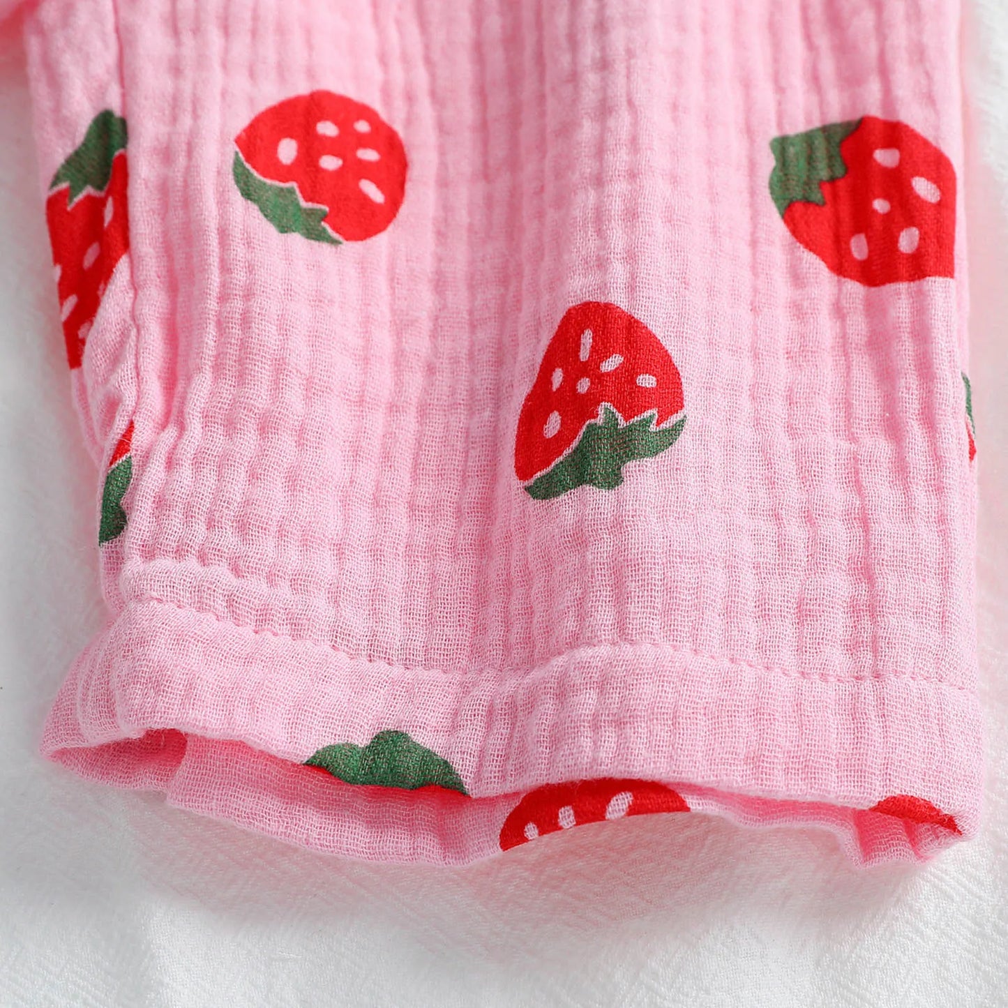 100% Cotton Pink Strawberry Print Smocked Top & Pants Set