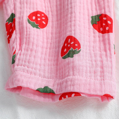 100% Cotton Pink Strawberry Print Smocked Top & Pants Set