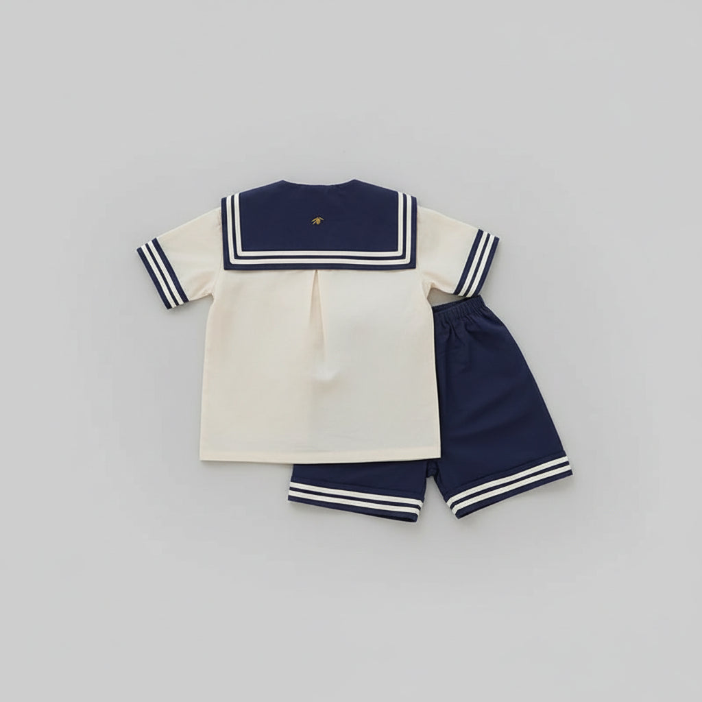100% Cotton Sailor Collar Soft Cotton Navy Outfit Set
