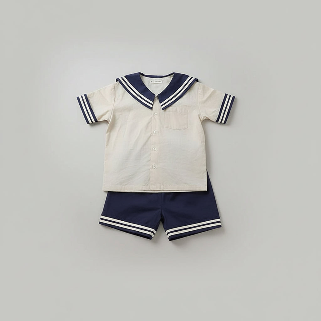 100% Cotton Sailor Collar Soft Cotton Navy Outfit Set