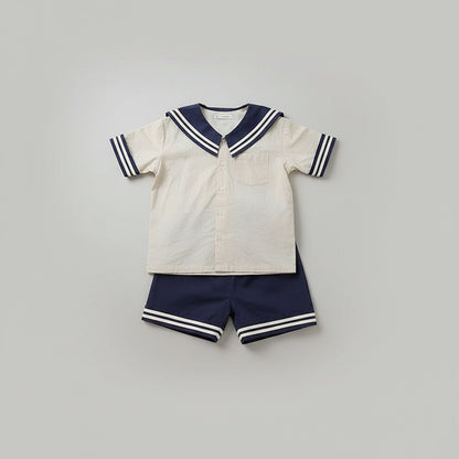 100% Cotton Sailor Collar Soft Cotton Navy Outfit Set