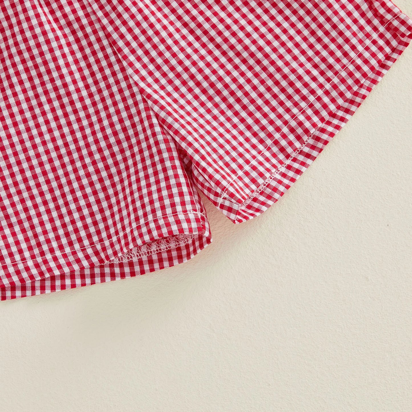 Cotton Sun Bucket Shovel Embroidered Tee & Red Gingham Shorts