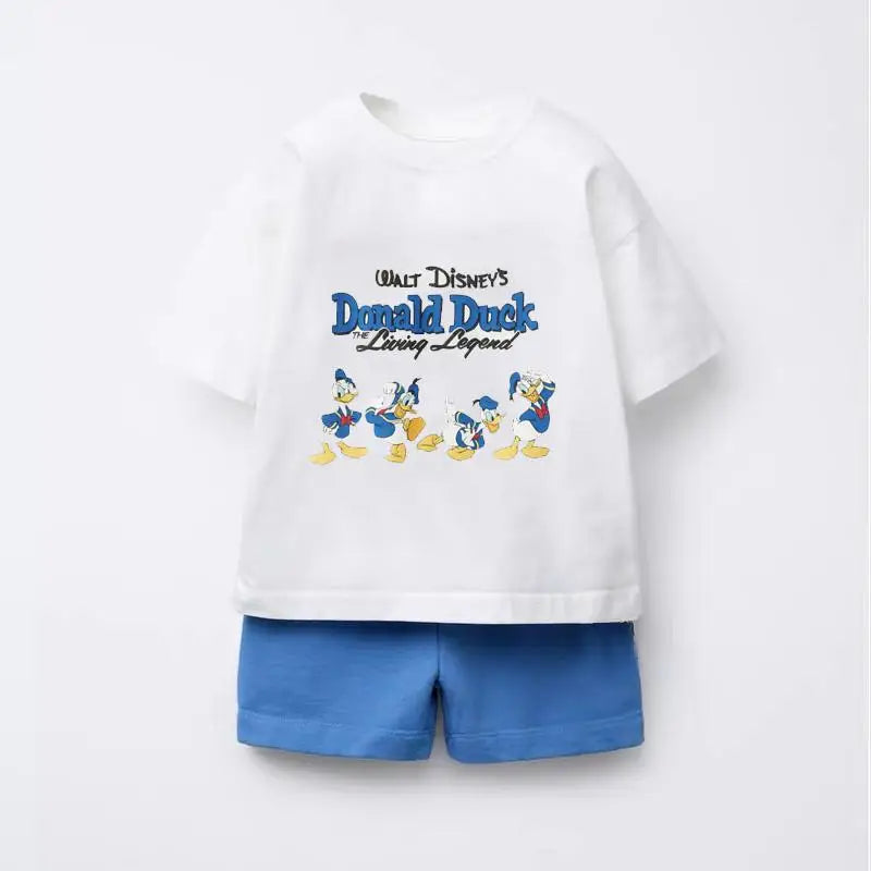 Cotton Donald Duck White Tee & Blue Shorts Set