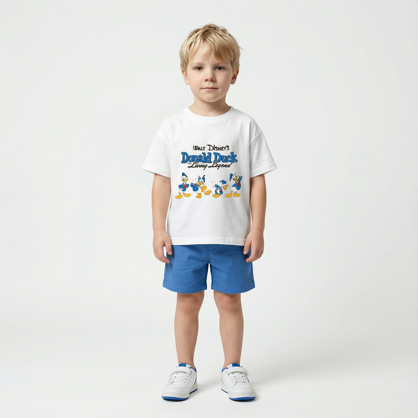 Cotton Donald Duck White Tee & Blue Shorts Set