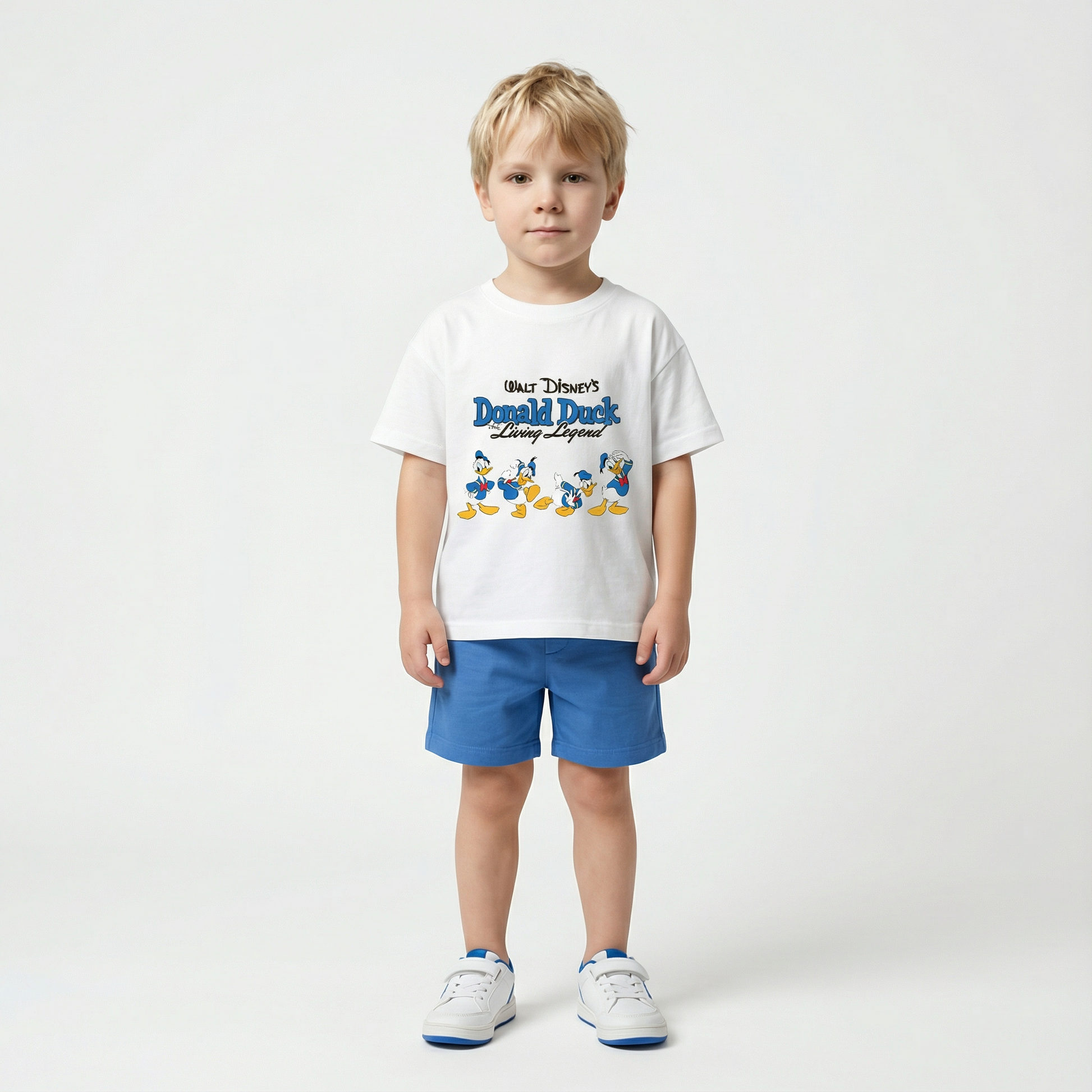 Cotton Donald Duck White Tee & Blue Shorts Set