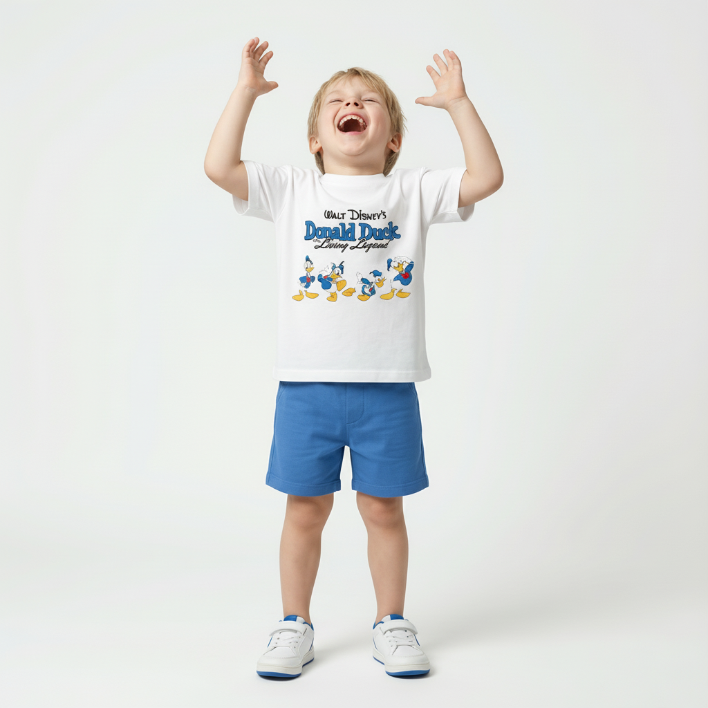 Cotton Donald Duck White Tee & Blue Shorts Set