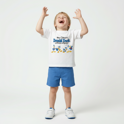 Cotton Donald Duck White Tee & Blue Shorts Set