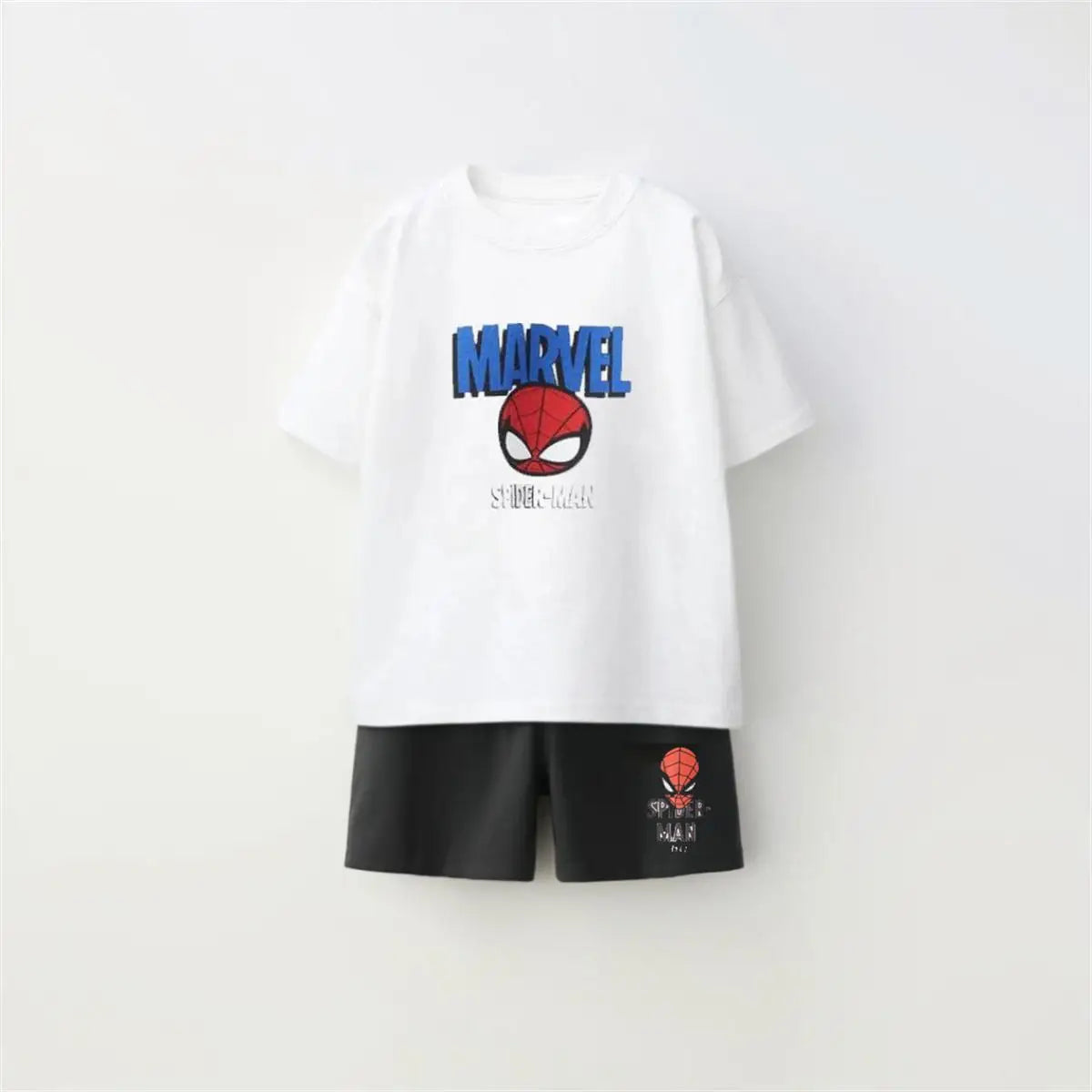 Cotton Spider-Man White Tee & Black Shorts Set
