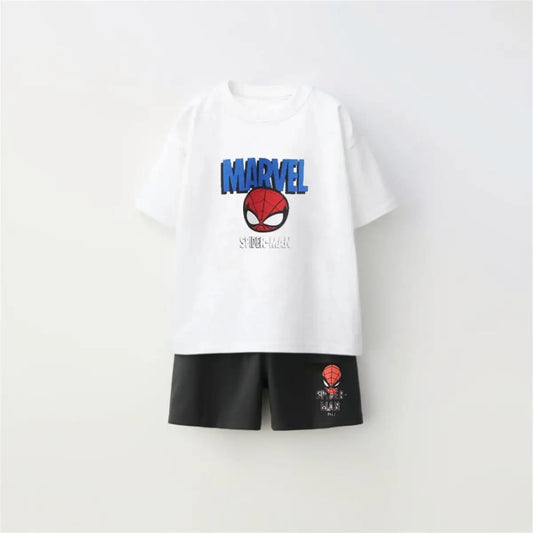 Cotton Spider-Man White Tee & Black Shorts Set