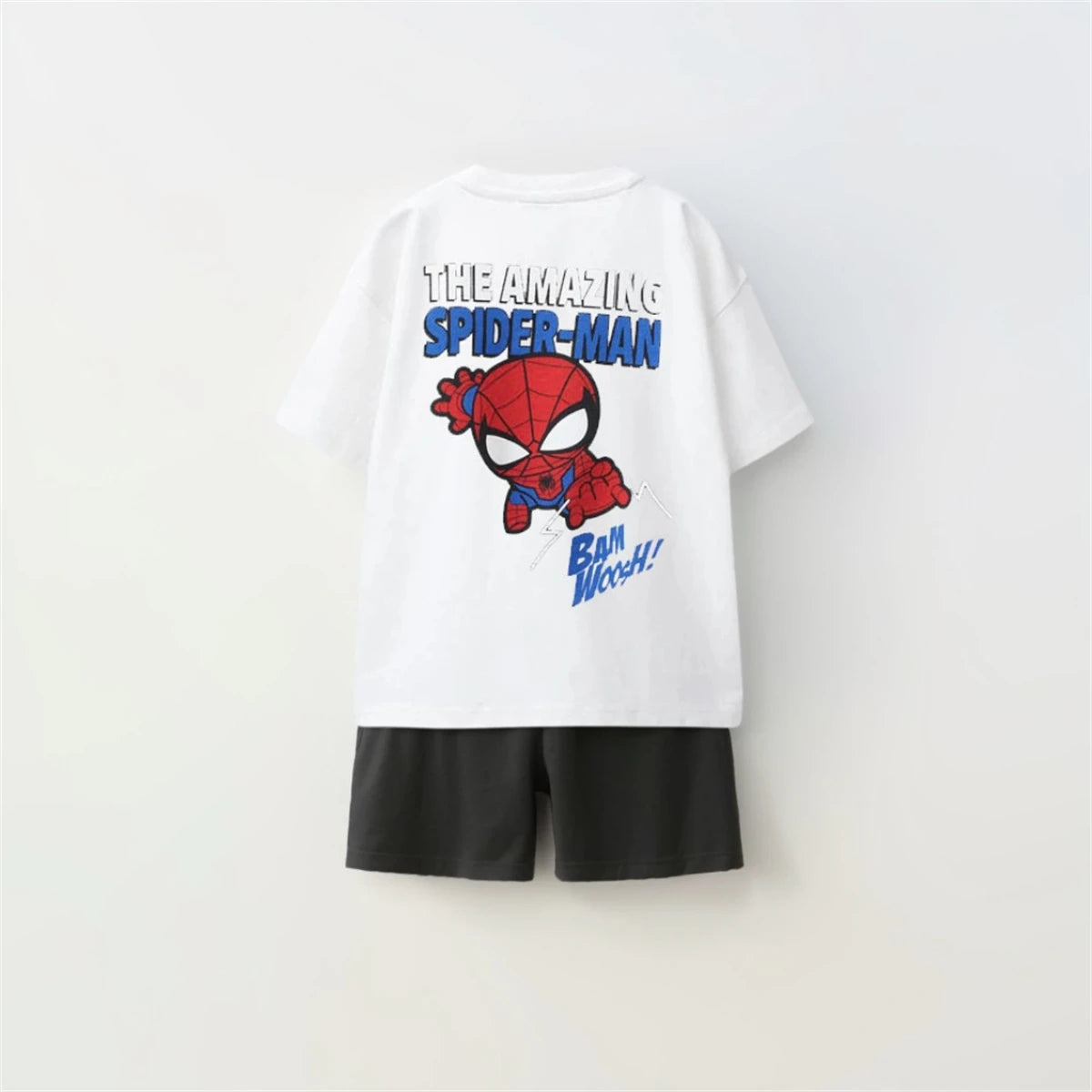Cotton Spider-Man White Tee & Black Shorts Set