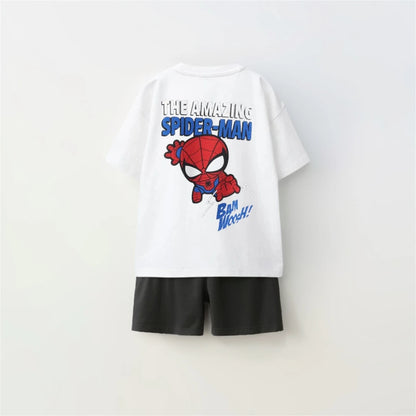 Cotton Spider-Man White Tee & Black Shorts Set