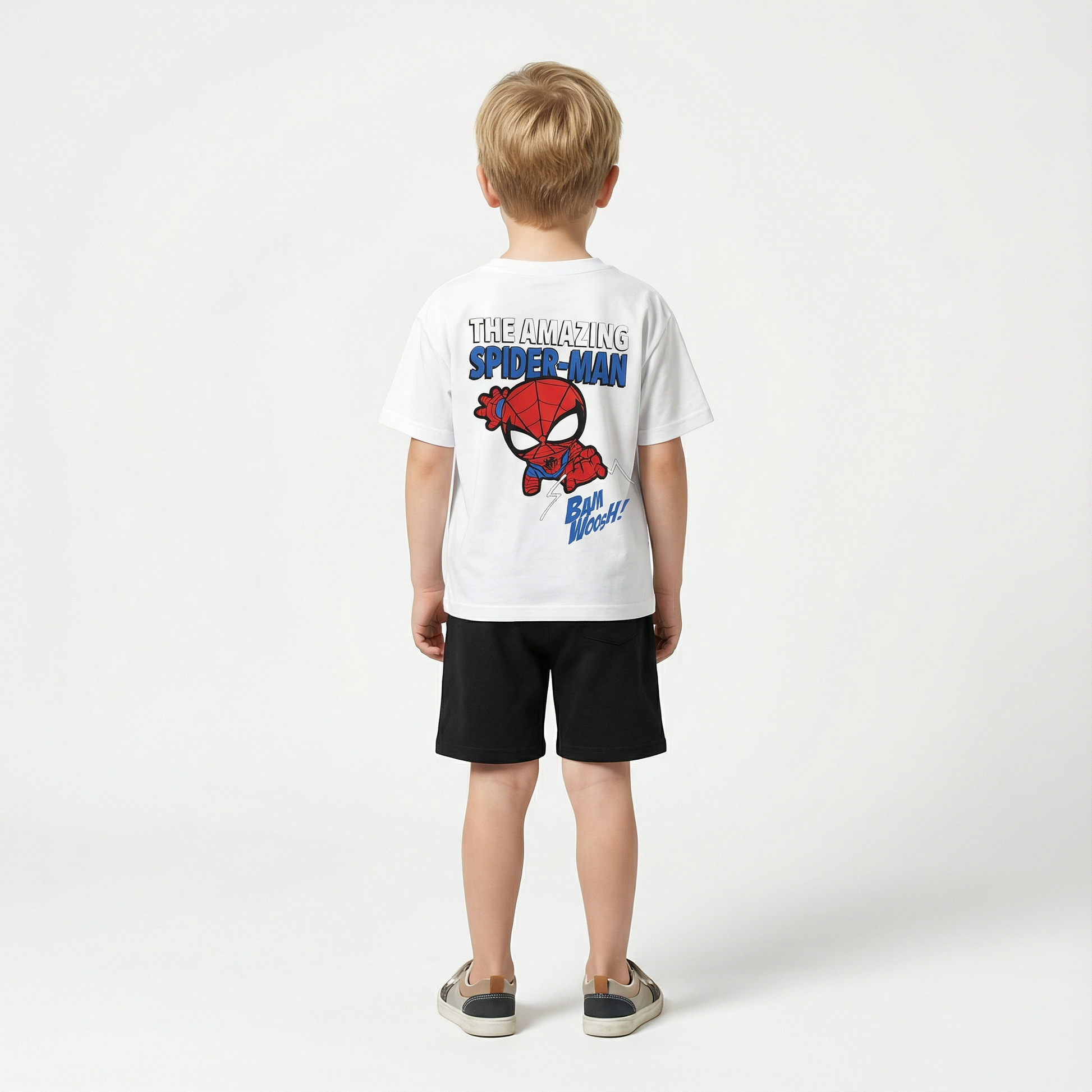 Cotton Spider-Man White Tee & Black Shorts Set