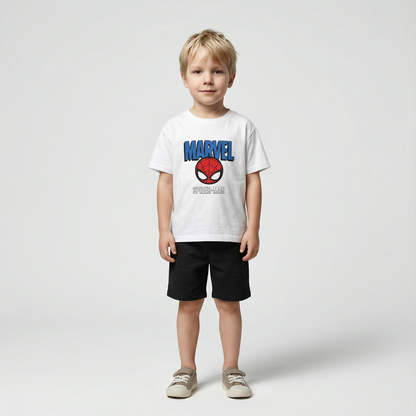 Cotton Spider-Man White Tee & Black Shorts Set