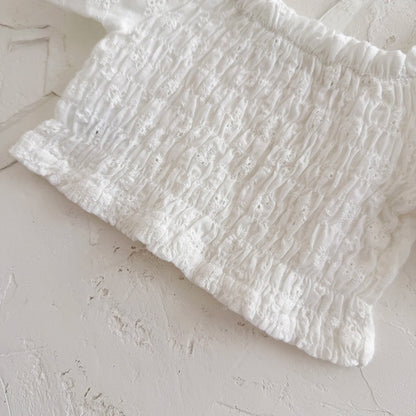 White Puff Sleeve Top & Blue Embroidered Skort Set