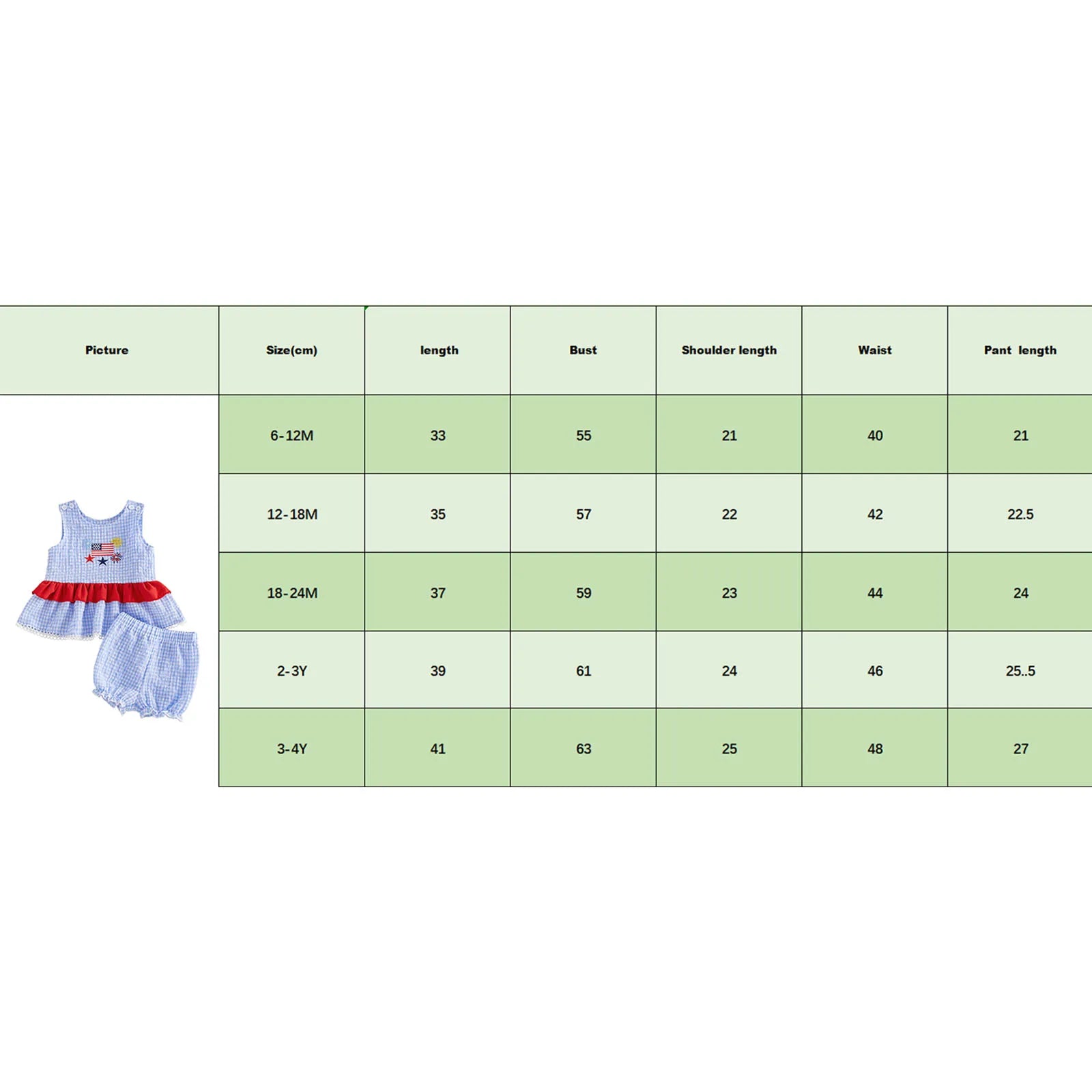 Gingham Peplum Top & Shorts Set With Flag Embroidery