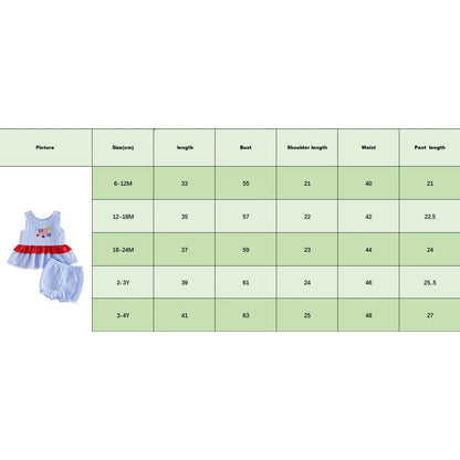 Gingham Peplum Top & Shorts Set With Flag Embroidery