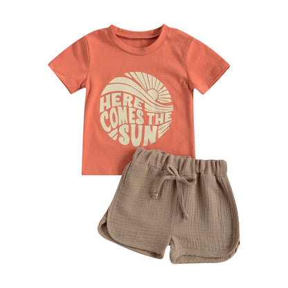 Cotton Here Comes The Sun Tee & Drawstring Shorts