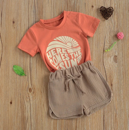 Cotton Here Comes The Sun Tee & Drawstring Shorts