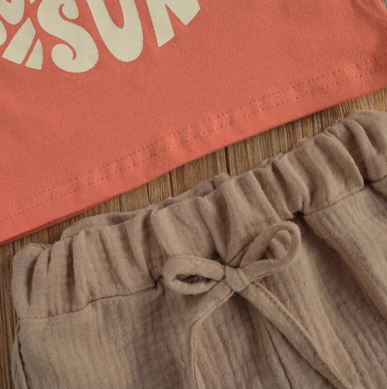 Cotton Here Comes The Sun Tee & Drawstring Shorts