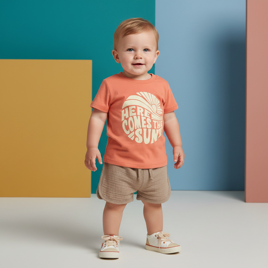 Cotton Here Comes The Sun Tee & Drawstring Shorts