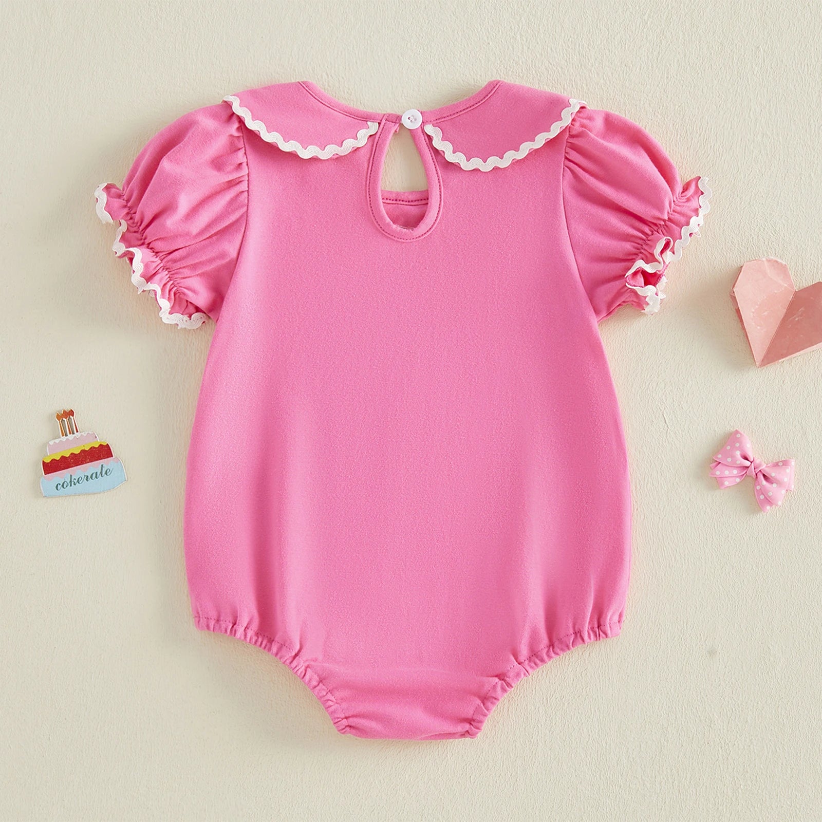 Cotton Pink Birthday Cupcake Romper With Ruffle Collar