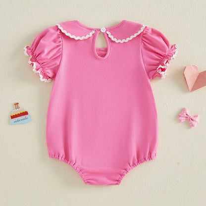 Cotton Pink Birthday Cupcake Romper With Ruffle Collar