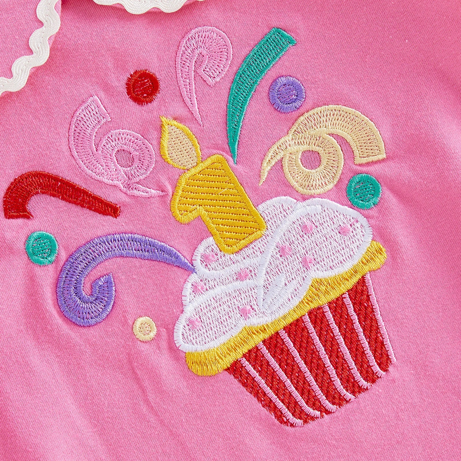Cotton Pink Birthday Cupcake Romper With Ruffle Collar