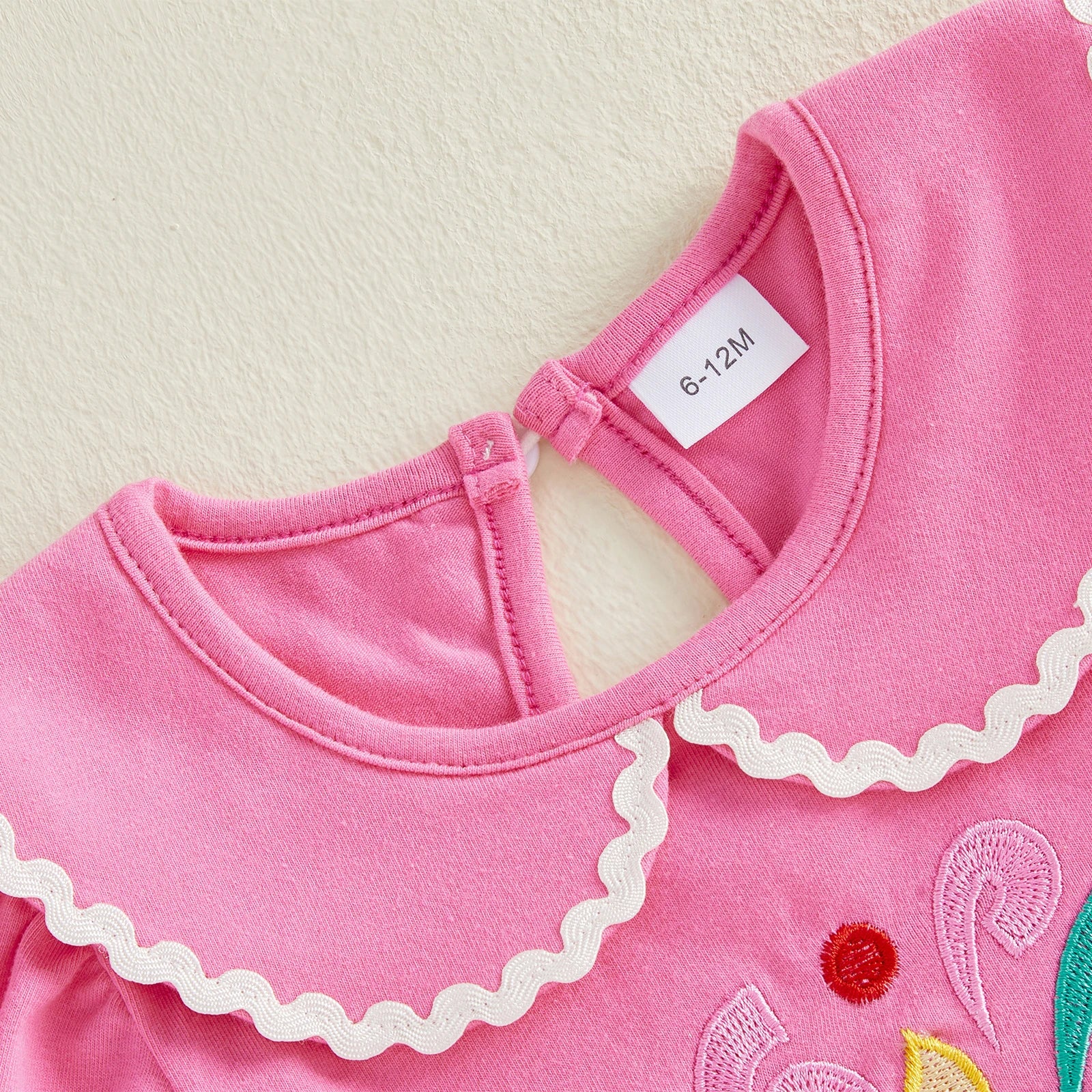 Cotton Pink Birthday Cupcake Romper With Ruffle Collar