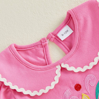 Cotton Pink Birthday Cupcake Romper With Ruffle Collar