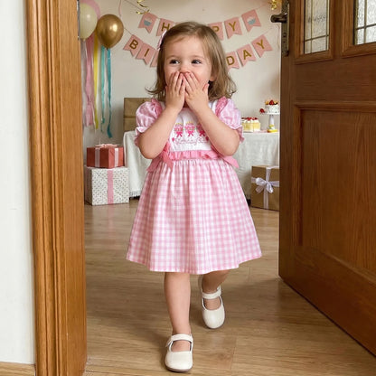 Pink Gingham Birthday Dress With Ruffles & Bows
