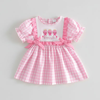 Pink Gingham Birthday Dress With Ruffles & Bows