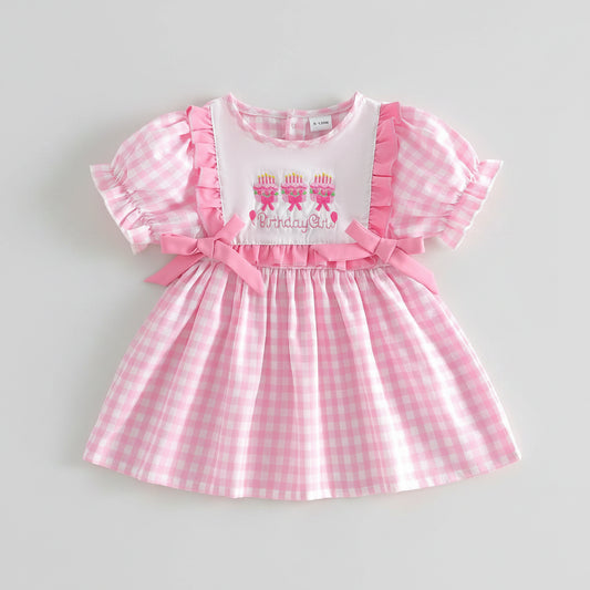 Pink Gingham Birthday Dress With Ruffles & Bows