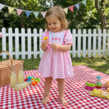 Pink Gingham Birthday Dress With Ruffles & Bows
