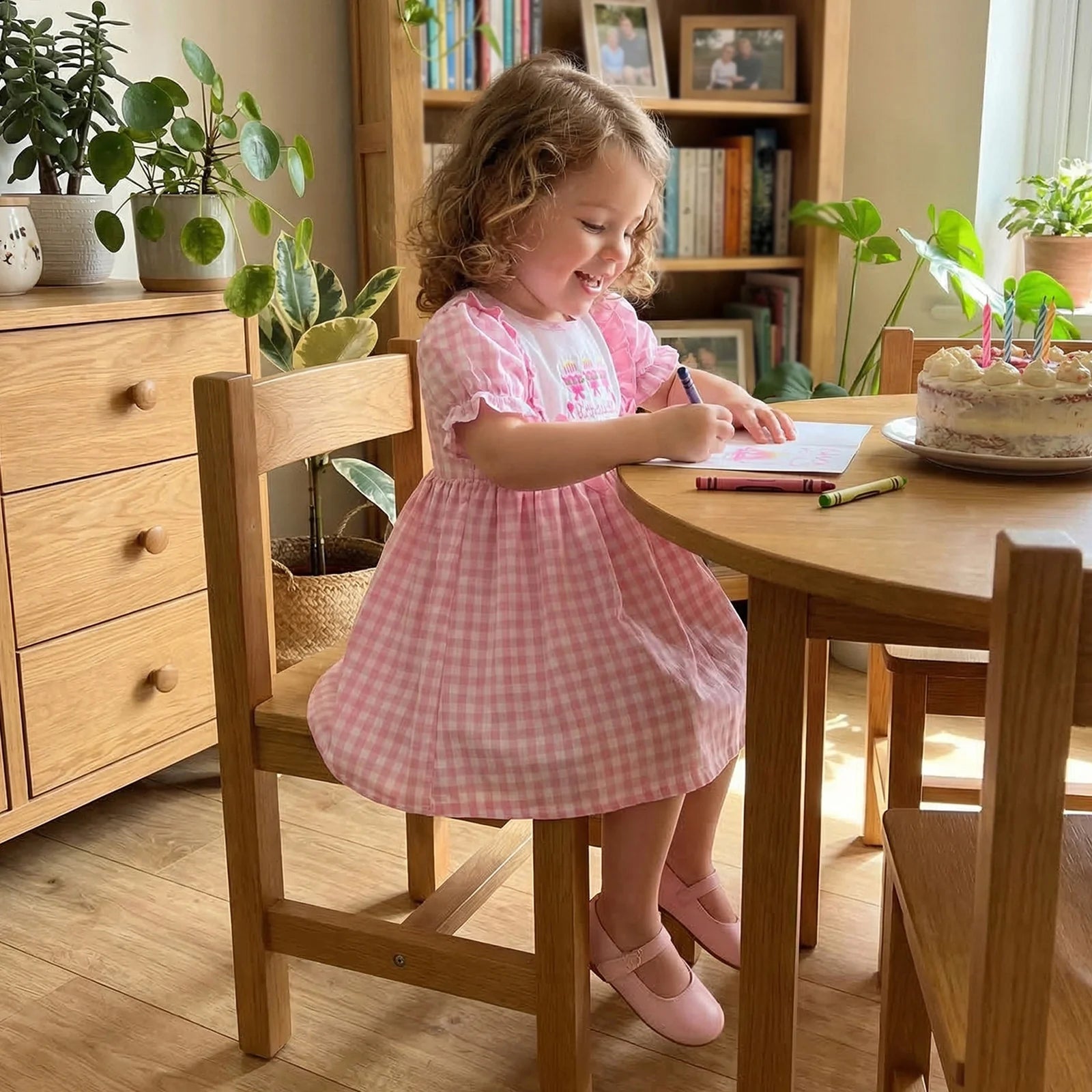 Pink Gingham Birthday Dress With Ruffles & Bows