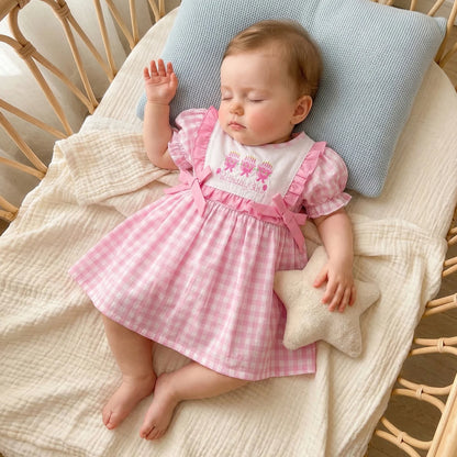 Pink Gingham Birthday Dress With Ruffles & Bows