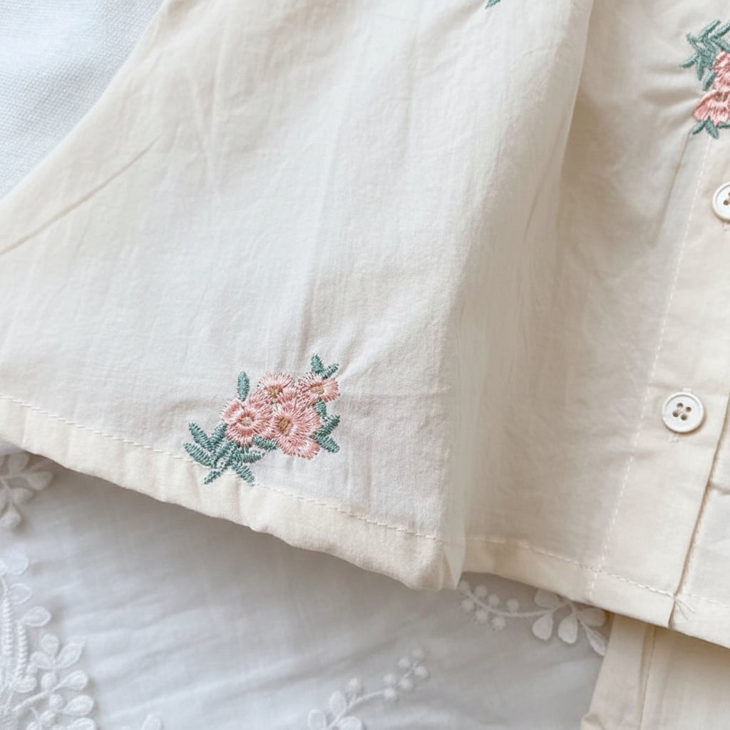 100% Cotton Ruffled Sleeve Floral Button Top & Shorts Set