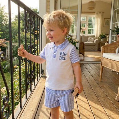 Striped Collar Polo & Shorts Set