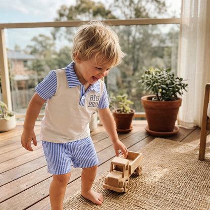 Striped Collar Polo & Shorts Set