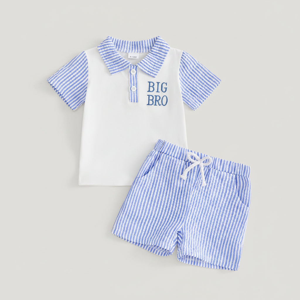 Striped Collar Polo & Shorts Set