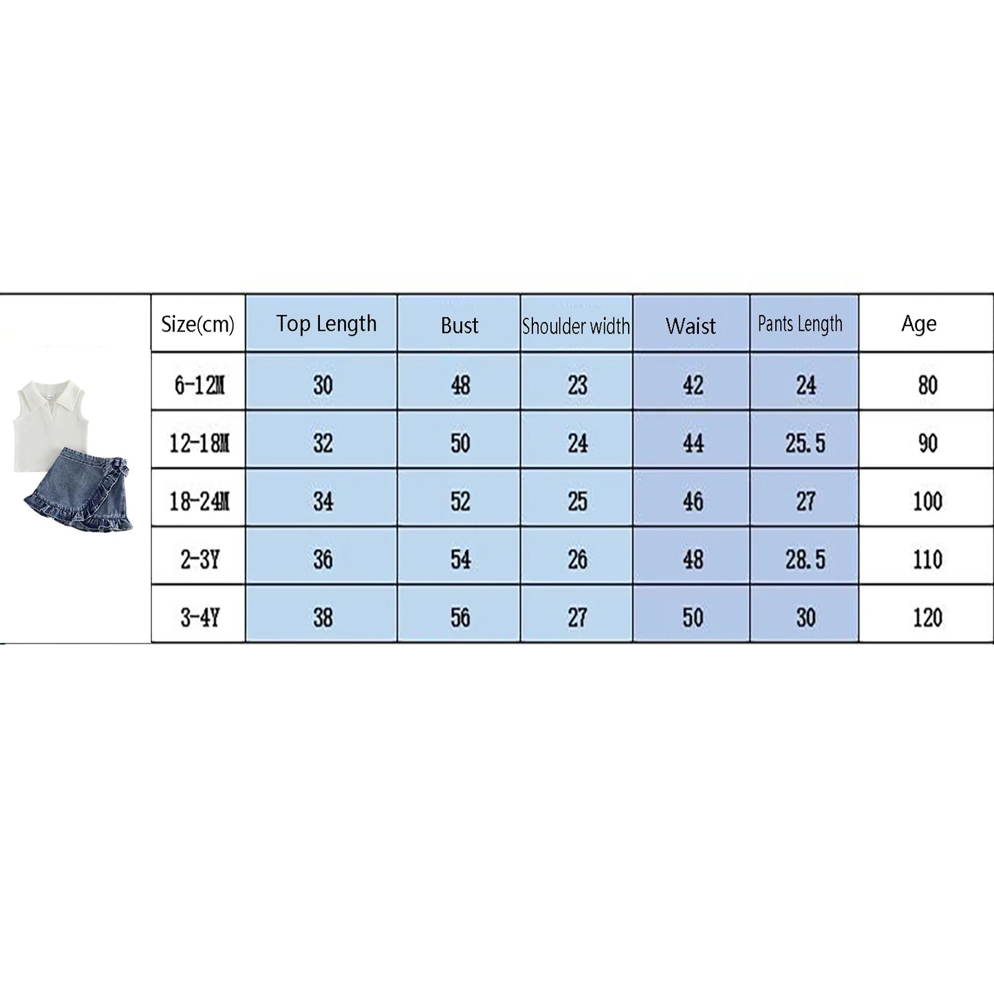 Cotton White Ribbed Collar Tank Top & Ruffle Denim Skirt Set