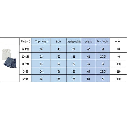 Cotton White Ribbed Collar Tank Top & Ruffle Denim Skirt Set